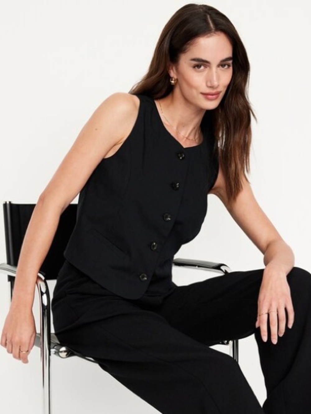 OLD NAVY NWT XL High-Neck Button-Down Vest • Black Jack • Sleeveless Top